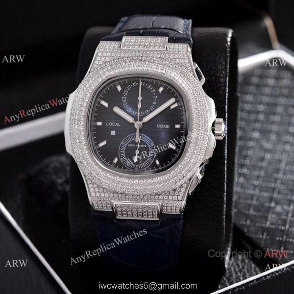 Japan Grade Patek Philippe Nautilus Diamonds Watches Gray Leather Strap 4