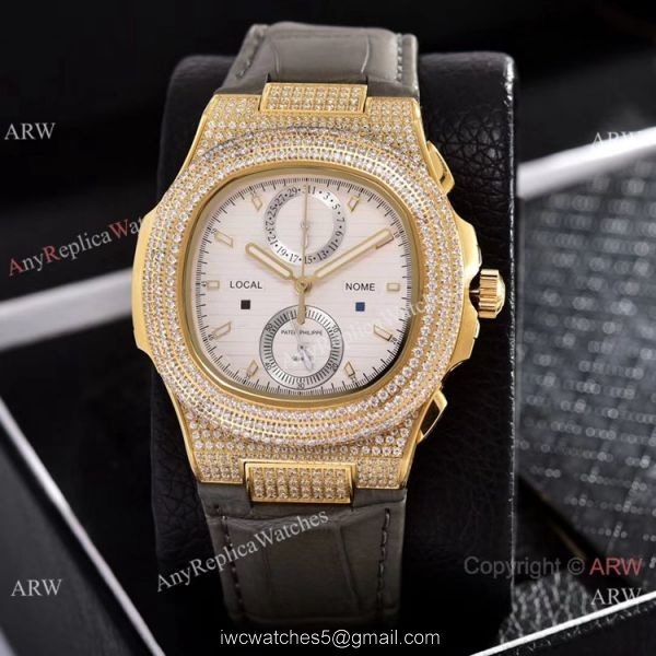 Japan Grade Patek Philippe Nautilus Diamonds Watches Yellow Gold Gray Gradient Dial 4