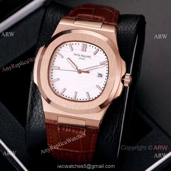 Best Copy Patek Philippe Nautilus 40mm Watches Rose Gold Brown Leather Band 4