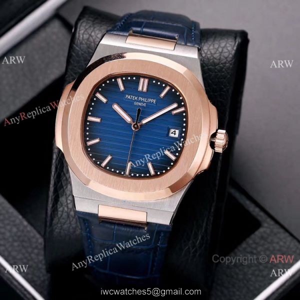 Best Knockoff Patek Philippe Nautilus Leather Watches 2-Tone Rose Gold 4