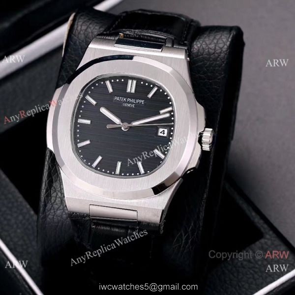 Buy Knockoff Patek Philippe Nautilus Watches SS Gray Dial Leather Strap 4