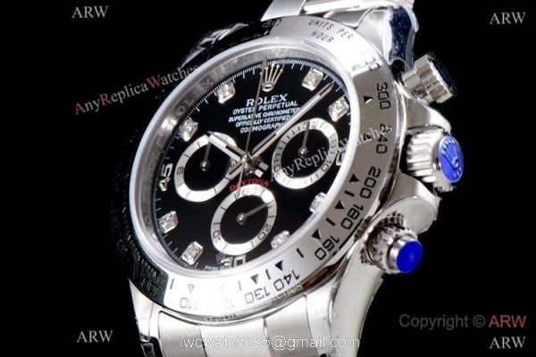 Best 1:1 Swiss Replica Rolex Daytona JH 4130 Chronograph Watch Black Diamond 40mm 4