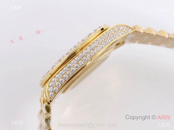 Replica Rolex New Oyster Perpetual Pearlmaster 39 Yellow Gold Watch Full Diamonds 4