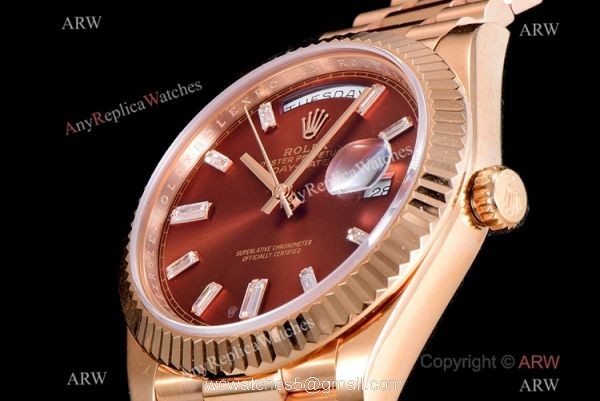 (GM) Swiss 2836 Rolex Day-Date 40mm Watch Chocolate Dial Diamond Markers 4