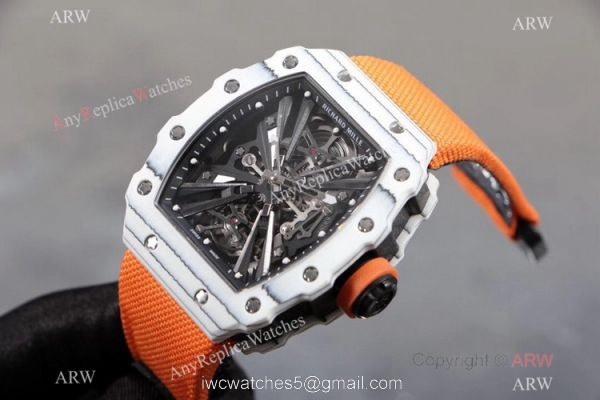 KV Factory Richard Mille RM 12-01 Tourbillon Watch Quartz fiber Case Orange Canvas Strap 4