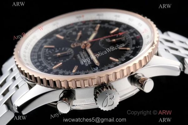 Swiss Grade Breitling Navitimer 1 Chronograph KOR A7750 Watch Rose Gold Bezel Black Dial 4
