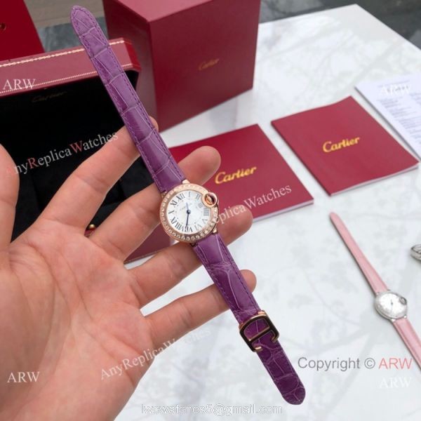 Swiss Copy Cartier Ballon Bleu 30mm Swiss Quartz Watch Purple Leather Strap 4