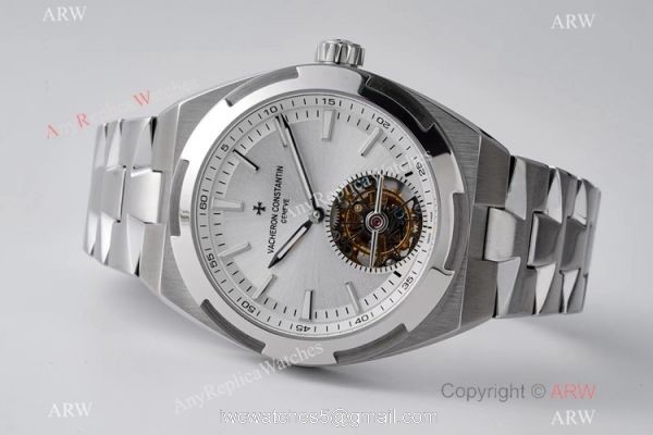 EUR Factory Best Edition Copy Vacheron Constantin Overseas tourbillon Watch Silver Dial 4