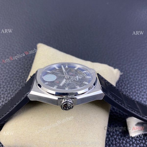 LF Factory Zenith Defy classic Skeleton Dial Watch Black Gummy Strap 4