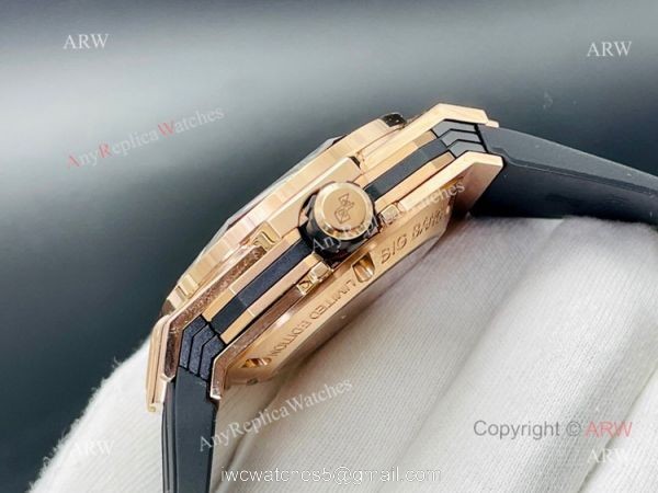 Replica Rose Gold Hublot Big Bang Sang Bleu 45 Watch Asia 7750 With Black Rubber Band 4