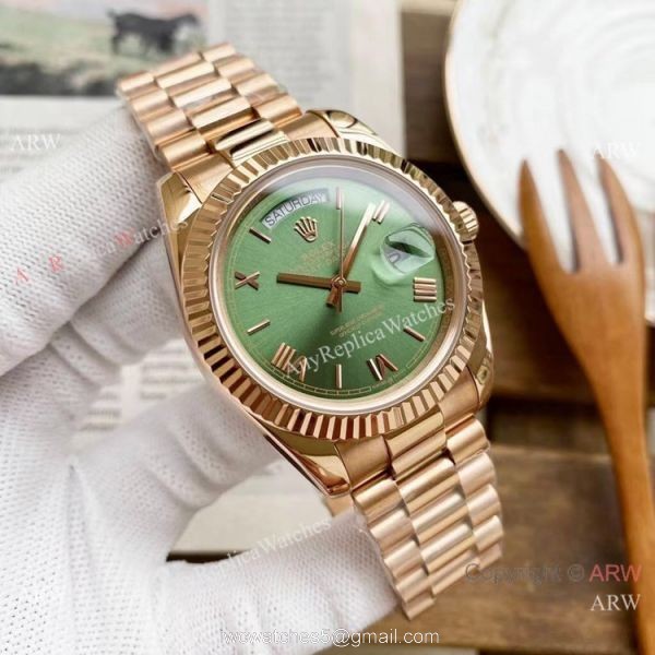 Copy Rolex Day Date 40mm Watches Black Dial Rose Gold Presidential Strap 4