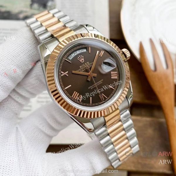 Copy Rolex Day-Date President Watches 2-Tone Rose Gold Green Dial 40mm 4