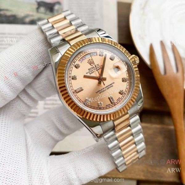 Replica Rolex Day Date 40mm Watches Two Tone Rose Gold New Dial 4