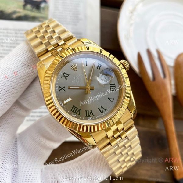 Best Replica Rolex Oyster Perpetual Datejust 40mm Watches Rose Gold Green Roman Marker 4