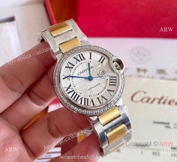 Copy Cartier Ballon Bleu Couple Watches Two Tone Diamond Automatic Movement 4