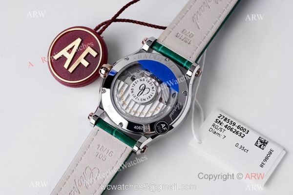 AF Factory Chopard Happy Sport 36mm Watch Rose Gold Bezel Green Leather Strap 4