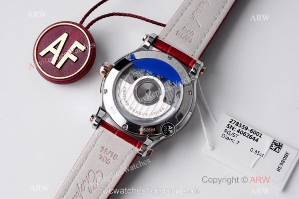 AF Factory 1:1 Replica Chopard Happy Sport 36mm Watch Rose Gold Bezel Red Leather Strap 4