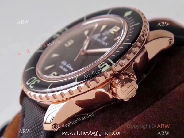 ZF Factory Swiss Replica Blancpain Fifty Fathoms Watch Black Dial Rose Gold 4