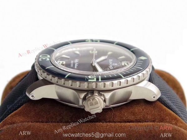 ZF Factory Swiss Replica Blancpain Fifty Fathoms Watch Blue Dial Leather Strap 4