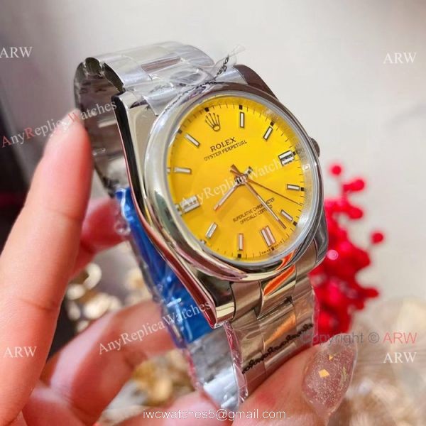 Rolex Oyster Perpetual 36mm Watch Yellow Dial Quartz Movement 4