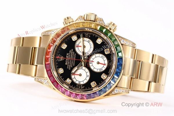 BL Factory Replica Rolex Daytona Rainbow All Gold Watch Swiss Cal.4130 Chronograph 4
