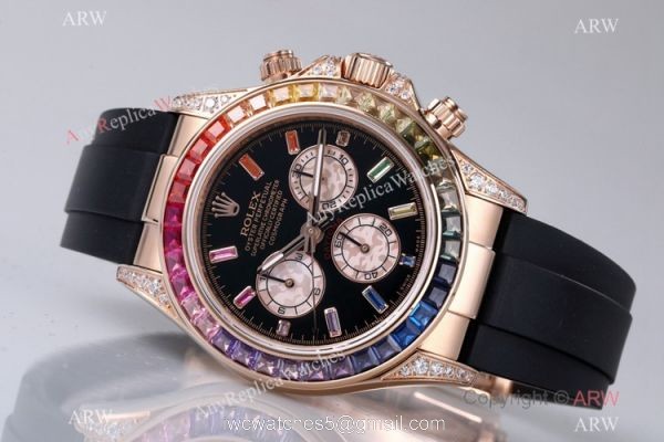 BL Factory Swiss Replica Rolex Daytona Cal.4130 Rose Gold Rainbow Oysterflex Rubber Strap 4