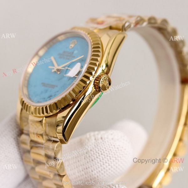 2021 NEW! Swiss Replica Rolex Oyster Perpetual Datejust 36mm Turquoise Dial Yellow Gold Watch 4