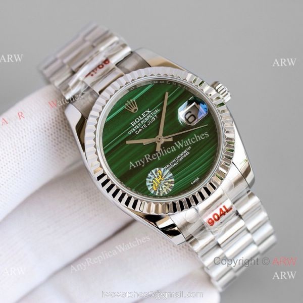 New! Swiss Clone Rolex Datejust Malachite Dial Stainless Steel 36mm 4