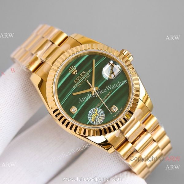 New! Swiss Grade Copy Rolex Datejust Malachite Dial Yellow Gold Watch 36mm 4