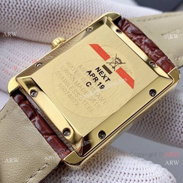 Yellow Gold Cartier Tank Automatic Copy Watch In Black Leather Strap White Dial 4