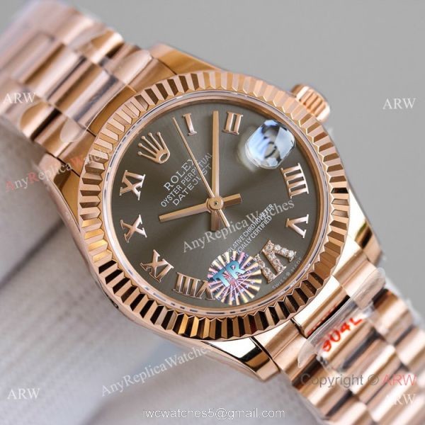 TR Factory 904L Swiss Copy Rolex Datejust 31mm Watch President Rose Gold Case 4