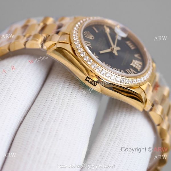 TR Factory 904L Steel Rolex Datejust 31mm Watch President Yellow Gold Diamond Bezel 4