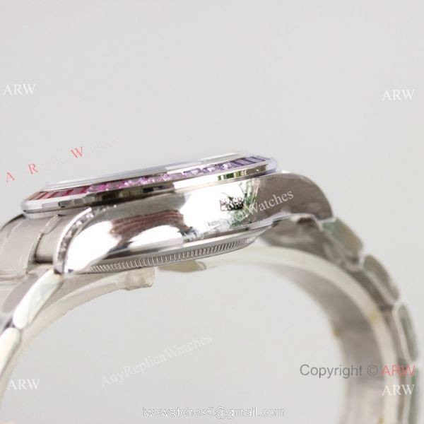2021 NEW! JH Swiss Rolex Daytona 7750 Watch Rainbow Stainless Steel Full Diamond Face 4