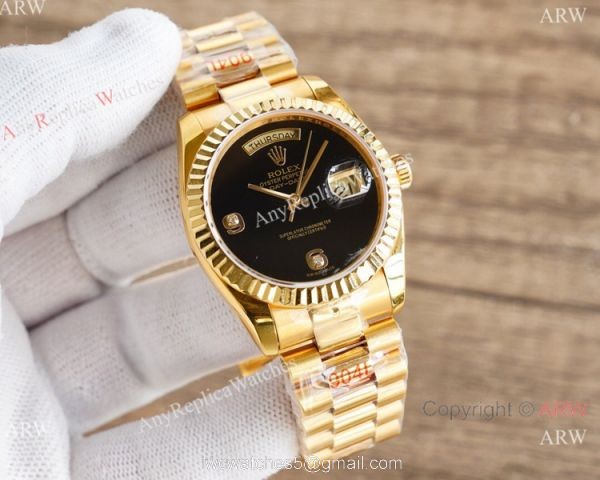 Swiss Copy Rolex Day-Date President Yellow Gold Onyx Face Watch 36mm 4