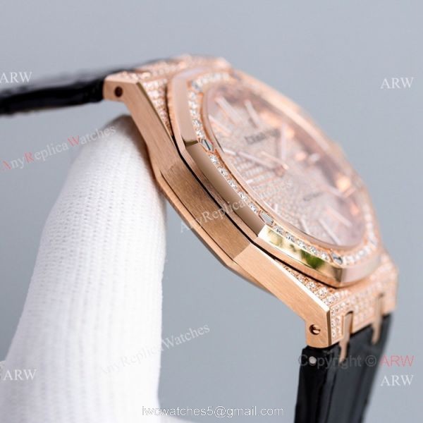 Full Diamonds Audemars Piguet Royal Oak 15400 Rose Gold Automatic Watch 41mm Replica 4