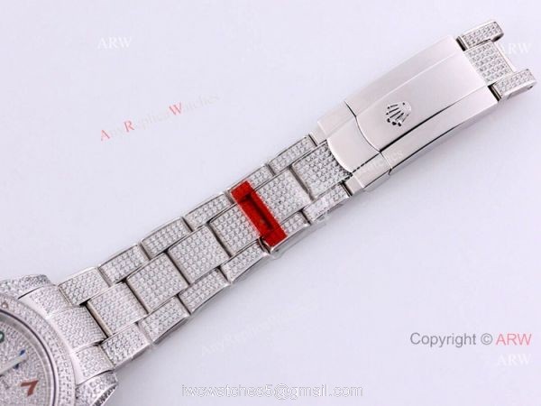 Best Rolex Datejust 41 White Dial Stick Markers Full Diamonds Watch Automatic Replica 4