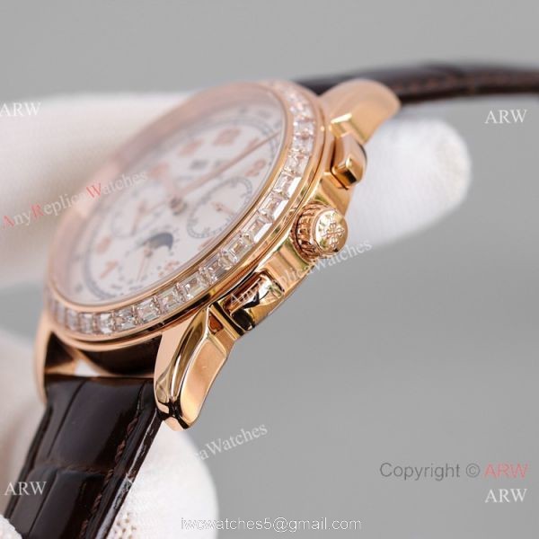 JH Swiss Replica Patek Philippe Perpetual Calendar Chronograph 5270z Watch Rose Gold Diamond Bezel 4