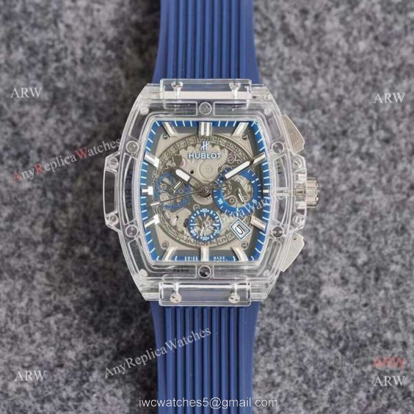 Top Quality Hublot Spirit of Big Bang Transparent Watch Blue Rubber Strap 4