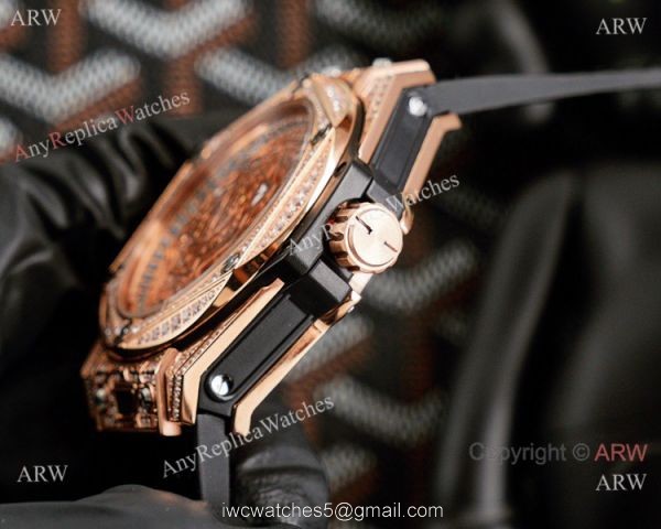 New Replica Hublot Iced Out Rose Gold Sang Bleu Watches 45mm 4
