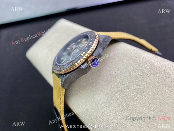 2021 Super Clone Rolex Diw GMT-Master 2 Watch JH Factory Cal.3186 Movement Carbon Case Khaki fabric Leather Strap 4