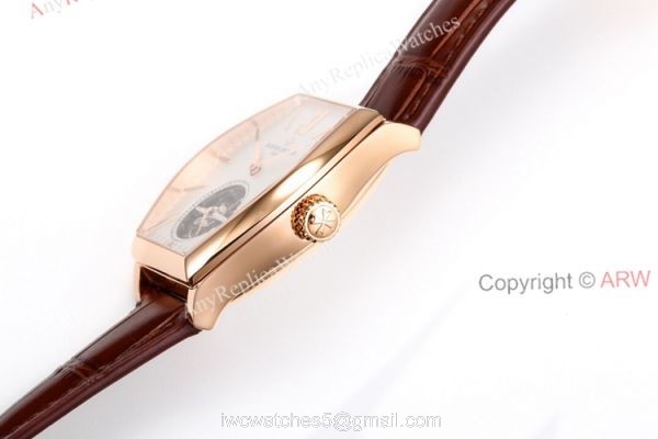 New Vacheron Constantin Malte Real Tourbillon Rose Gold White Face Brown Leather Strap Swiss Replica Watches 4