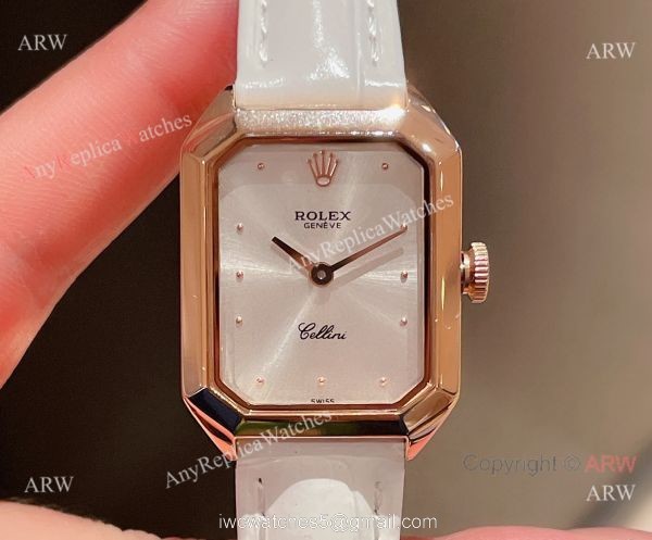 Fake Rolex Cellini Lady Dark Green Dial Rose Gold Case 24mm Watch 4