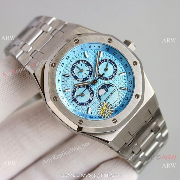 JH Factory Swiss Copy Audemars Piguet Royal Oak Perpetual Calendar 26574PT Watch Glacier blue Dial 4