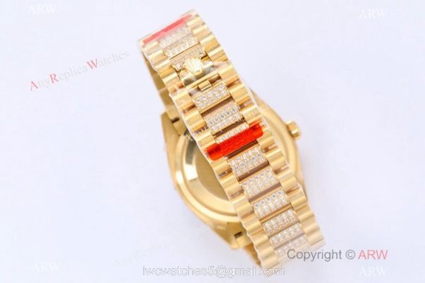 (EW) Swiss Copy Rolex Day Date Watch 36 Yellow Gold Center Diamond Strap 4