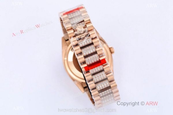 (EW) Best Copy Rolex DayDate 36 Swiss 3255 Watch Brown Gradient Dial Center diamond Band 4