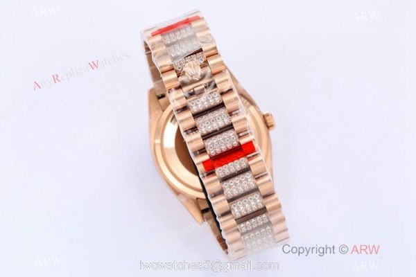 (EW) 1-1 Super Clone Rolex Day-Date 36mm Rose Gold Diamond Watch Swiss 3255 Movement 4