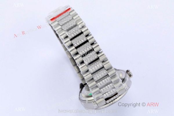 (EWF) Super Clone Swiss 3255 Rolex Day-Date 36mm Wrist White MOP Face Diamond Band 4