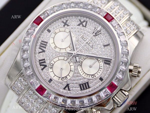 R7 Swiss Copy Rolex 116599 Daytona Paved Diamond Watch White Leather Strap 4