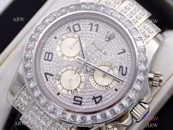 R7 Swiss Replica Rolex Cosmograph Daytona Paved Diamond Dial Arabic Markers Watch 40mm 4