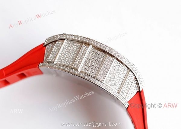 New Richard Mille 011-FM Diamond Watch In Red Rubber Band High End Replica 4